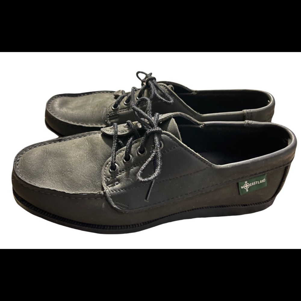 Vintage Eastland Leather All Black Boat Dock Shoes Mens Size 8.5